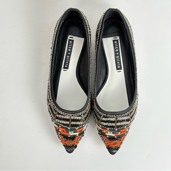 Alice and Olivia Bead Embellished Black Flats - Picture 2 of 7